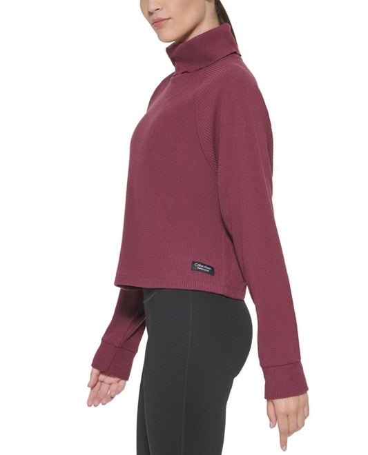 Calvin Klein Women's Performance Ribbed Long-Sleeve Turtleneck, Garnet Large NWT