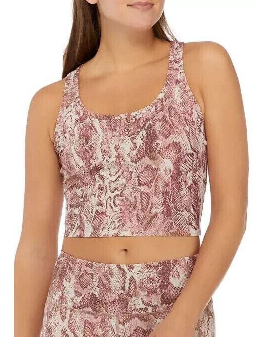 Calvin Klein Womens Performance Printed Racerback Crop Tank Top Python Mauve NWT