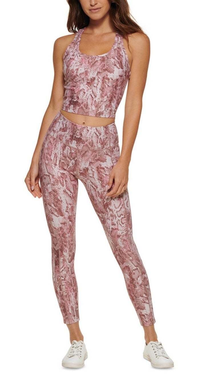 Calvin Klein Womens Performance Printed Racerback Crop Tank Top Python Mauve NWT