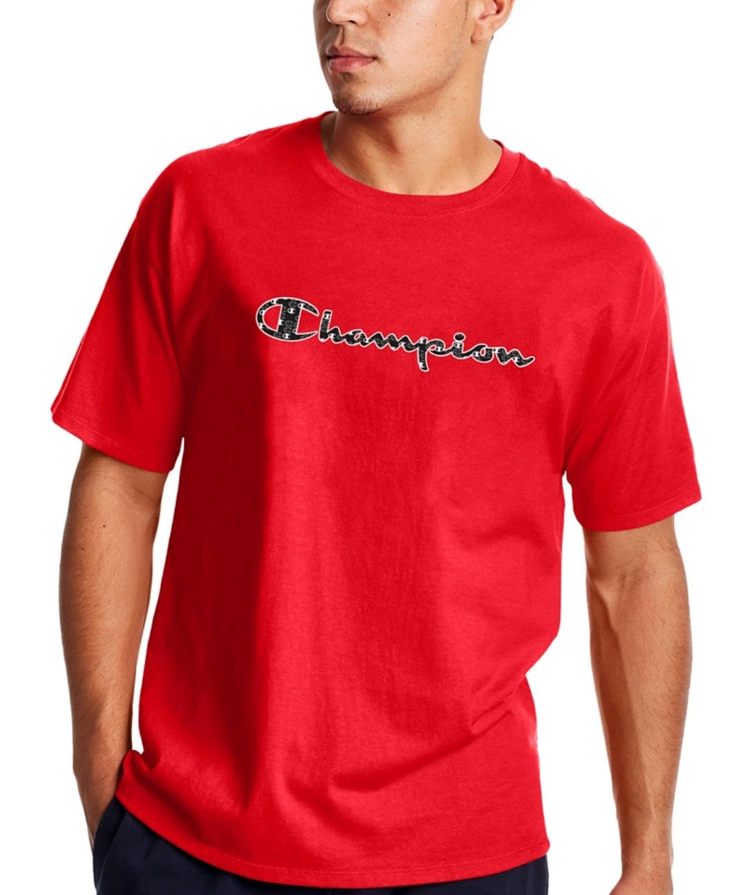 Champion Men's Mini C Script Logo Classic Jersey Tee Scarlet Red Small NWT