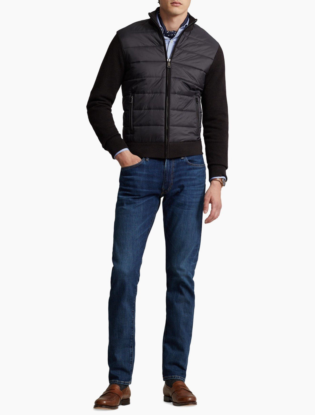Polo Ralph Lauren Mens Wool Blend Hybrid Quilted Full Zip Mock Neck Sweater XXL