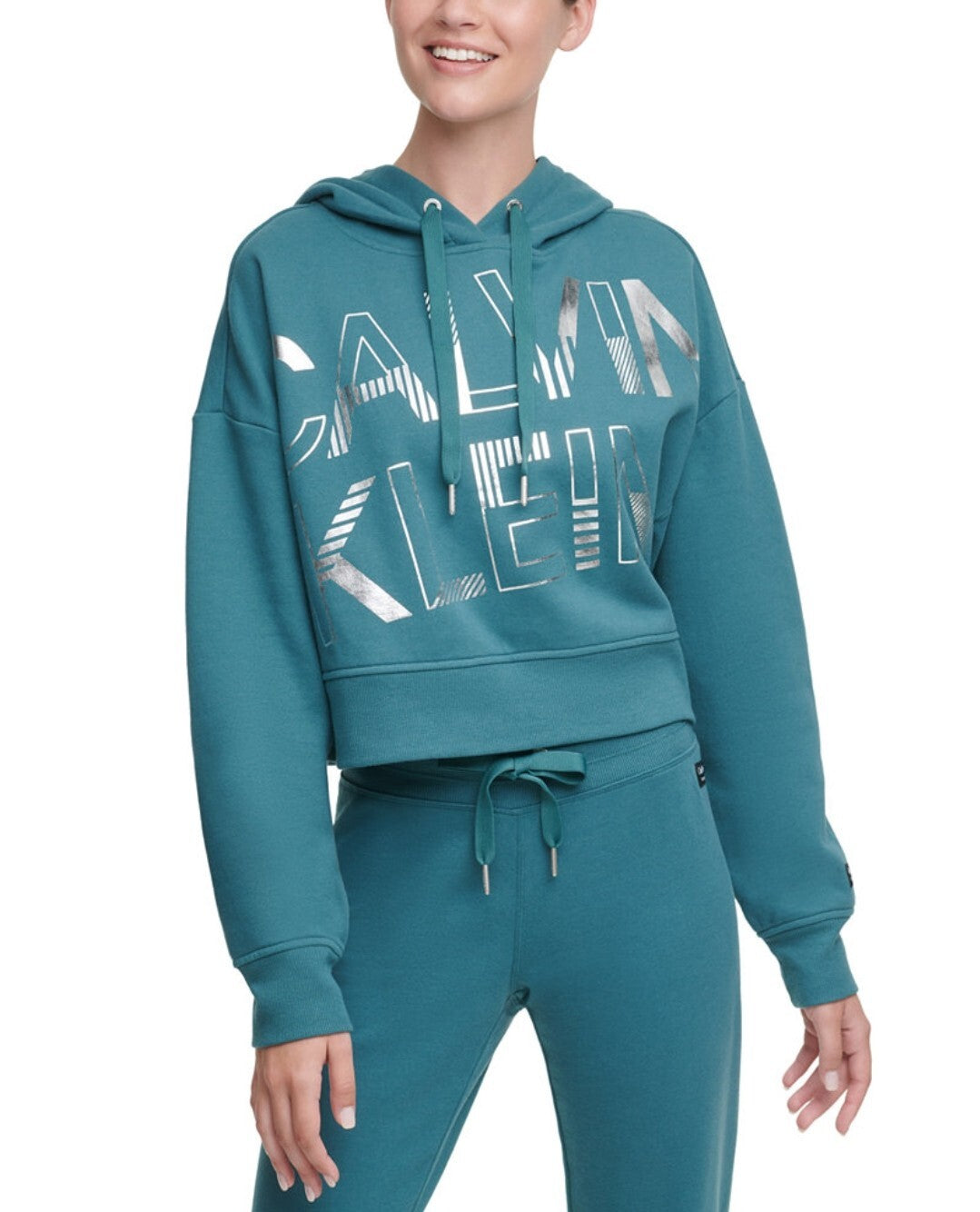Calvin Klein Women's Performance Logo-Graphic Fleece Hoodie Color Juniper XL New