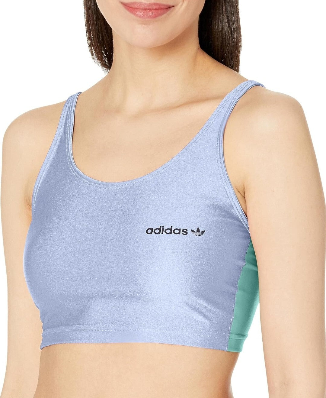 adidas Originals Women's High Shine Halter Scoop-neck Crop Bra TopBlue Large 