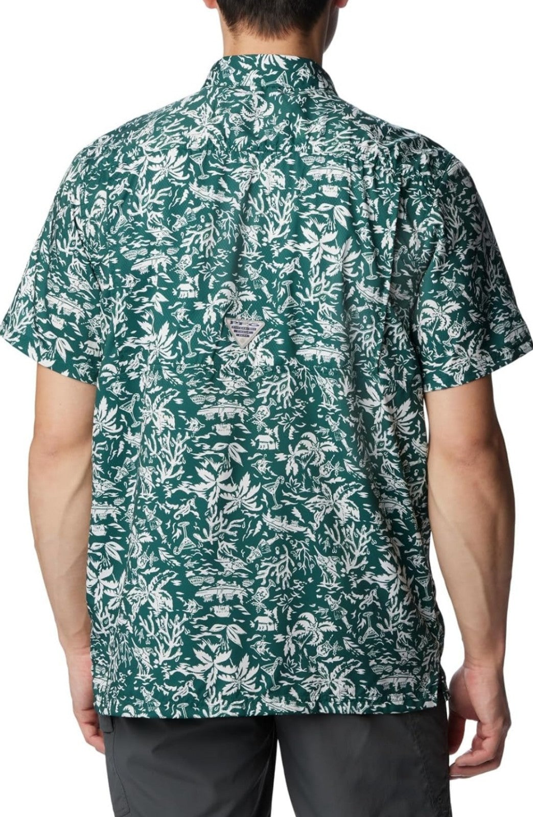 COLUMBIA Men's PFG Super Slack Tide Camp Shirt Green Print Small Omni-Wick NWT