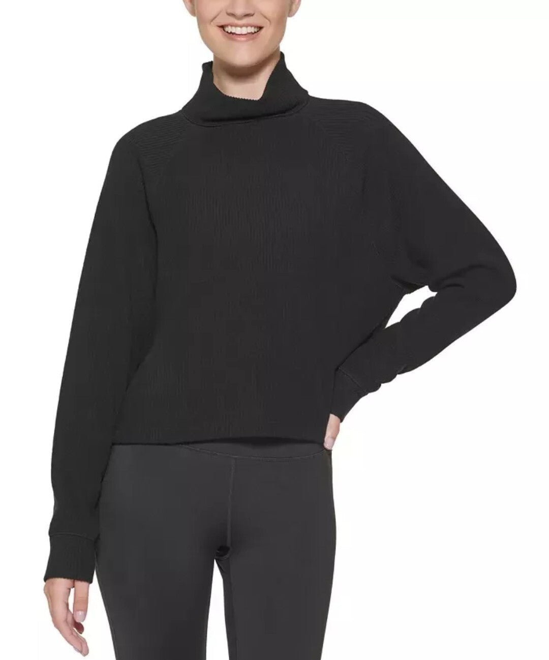 Calvin Klein Women's Performance Ribbed Turtleneck Sweater Black Small, Large 