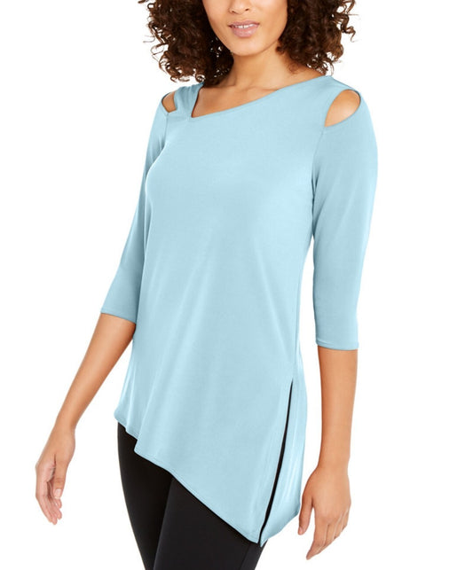 Alfani Women's Cold-Shoulder Asymmetrical CLASSIC COBALT Top, Small Quiet Tide