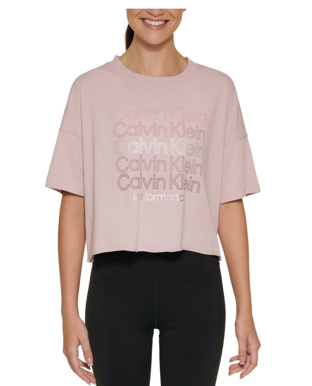 Calvin Klein Womens Performance Multi Logo Cropped T-Shirt Secret Size Small NWT