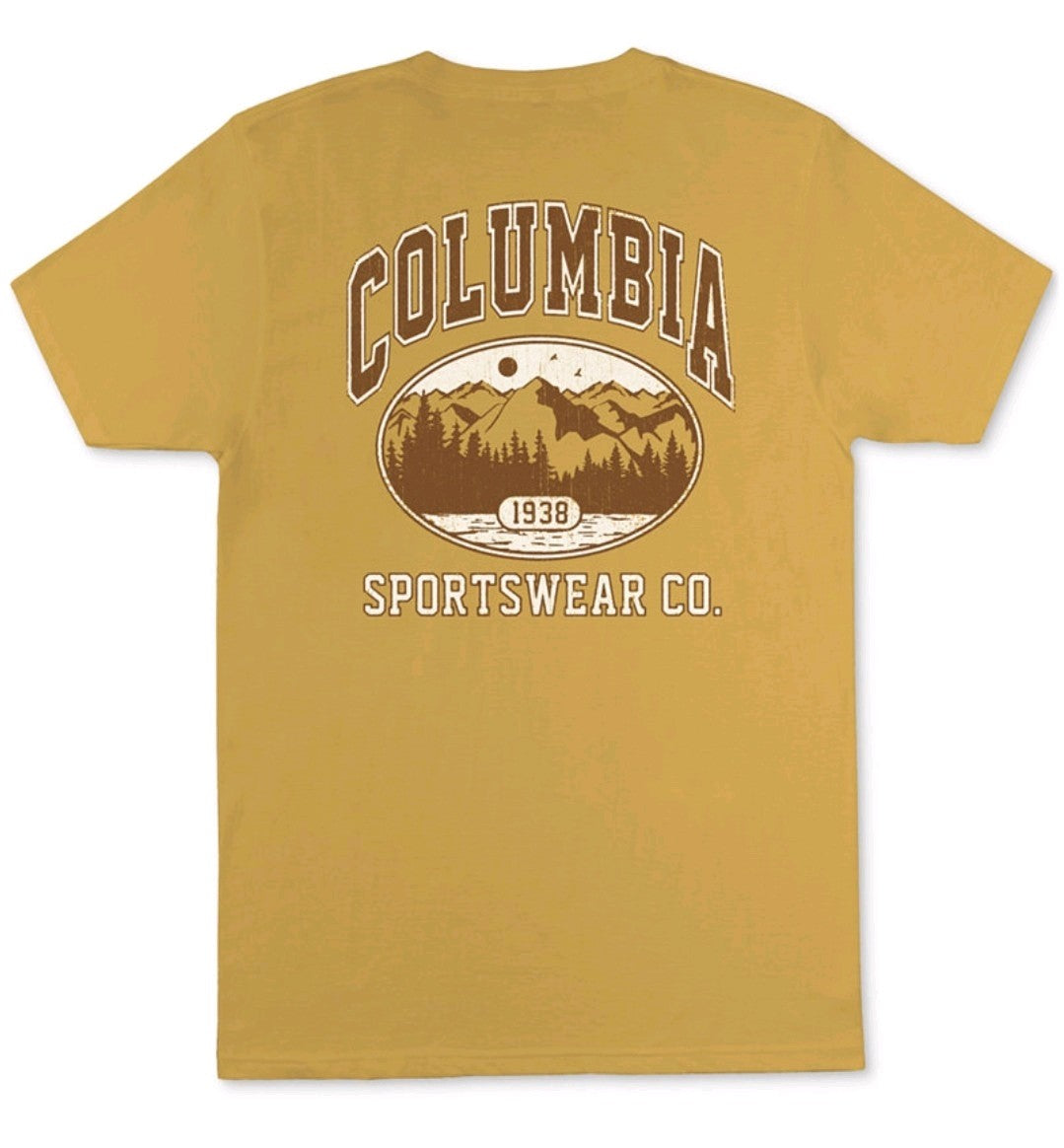 Columbia Men's Ivy Mountain Graphic Sportswear Crewneck T-Shirt XXL Mustard NWT