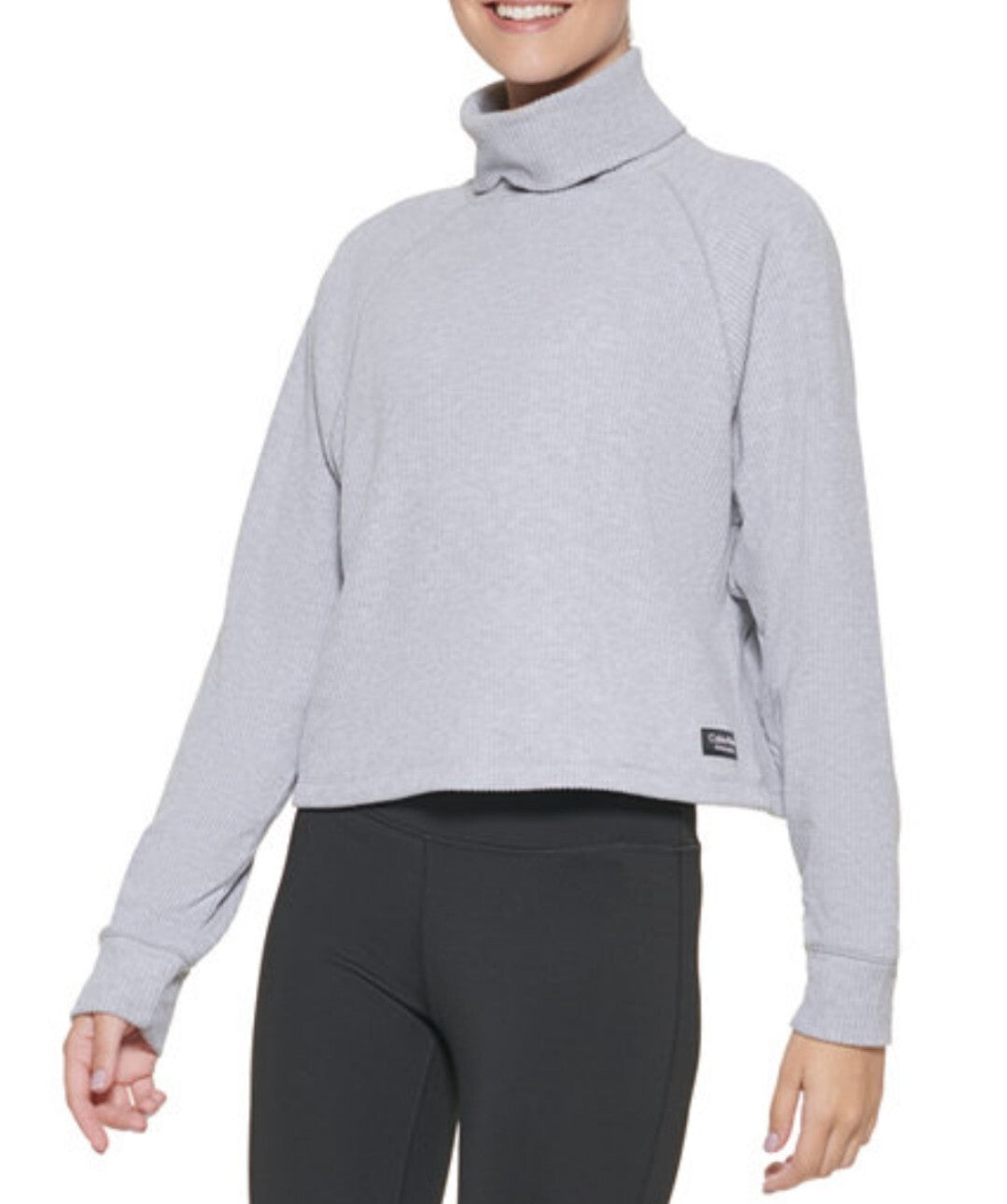 Calvin Klein Womens Performance Ribbed Long-Sleeve Turtleneck Top Large Grey NWT