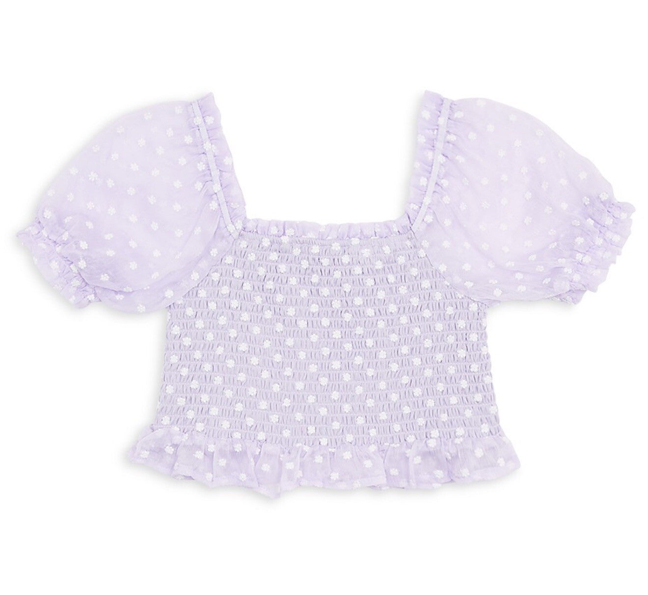 AQUA Girls Daisy Clip Dot Puff Sleeve Top Square Neck Big Kid Color Lilac New