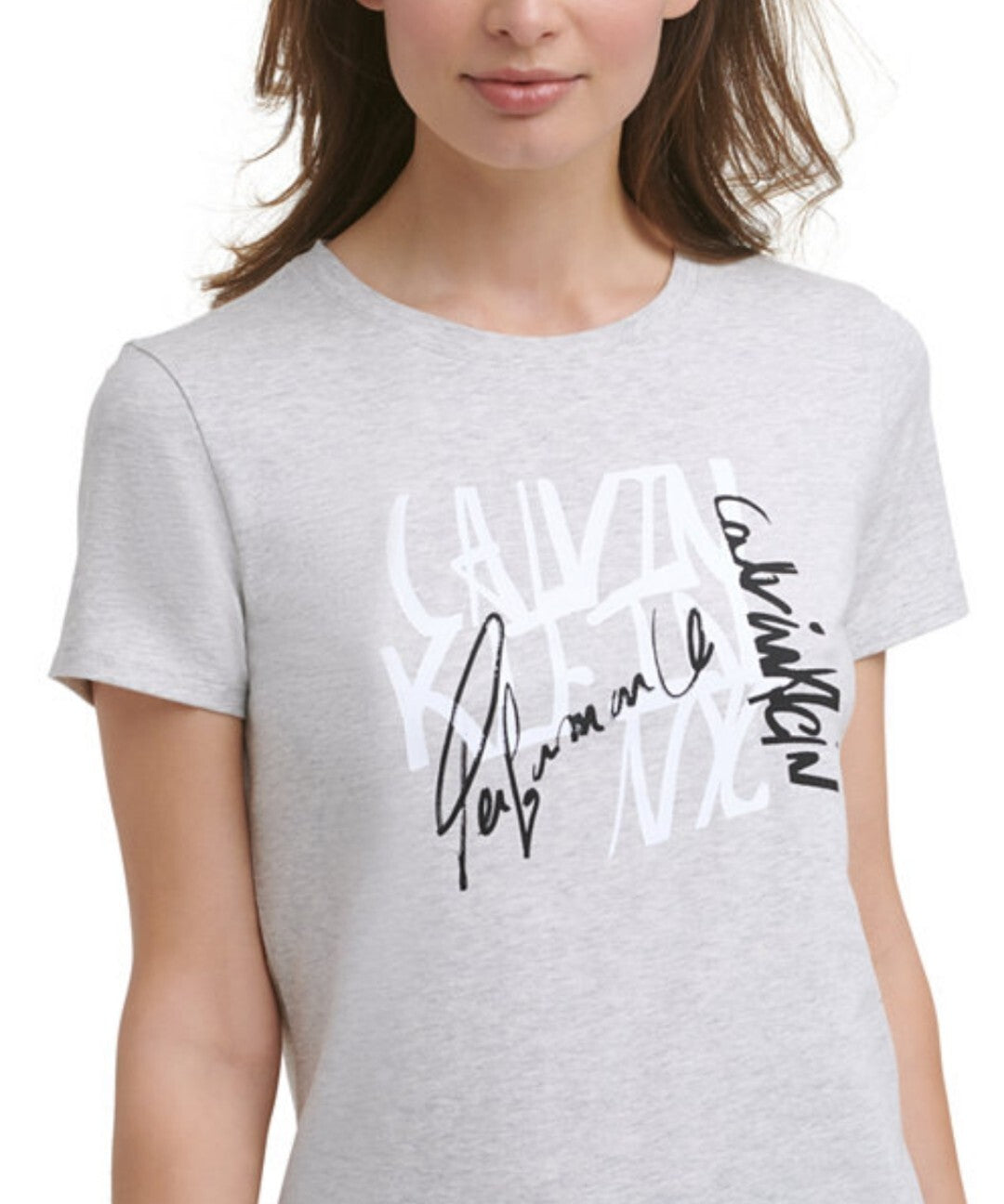 Calvin Klein Women's Performance Script Logo T-Shirt Color Gray Size X-Small NWT