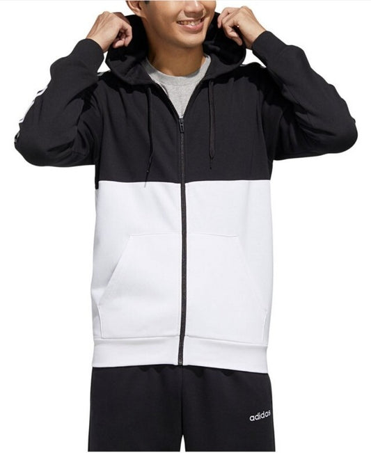 Adidas Mens Essentials 3 Stripe Sweat Shirt Jacket FM3449 black/White Small NWT