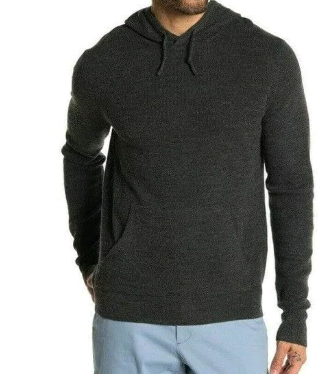 MICHAEL KORS Mens Waffle Knit Wool Blend Hooded Pullover Sweater Charcoal $178