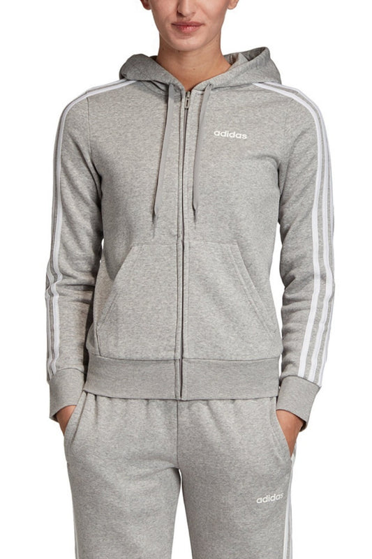 Adidas Women's Essentials 3-Stripe Full Zip Hoodie Grey Heather XS E10683 New