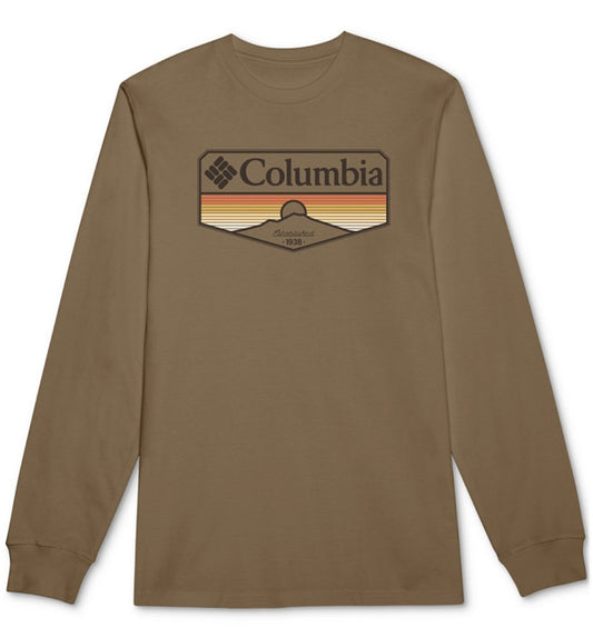 Columbia Men's Sandy Stripe Logo Graphic Long-Sleeve T-Shirt Delta Small NWT