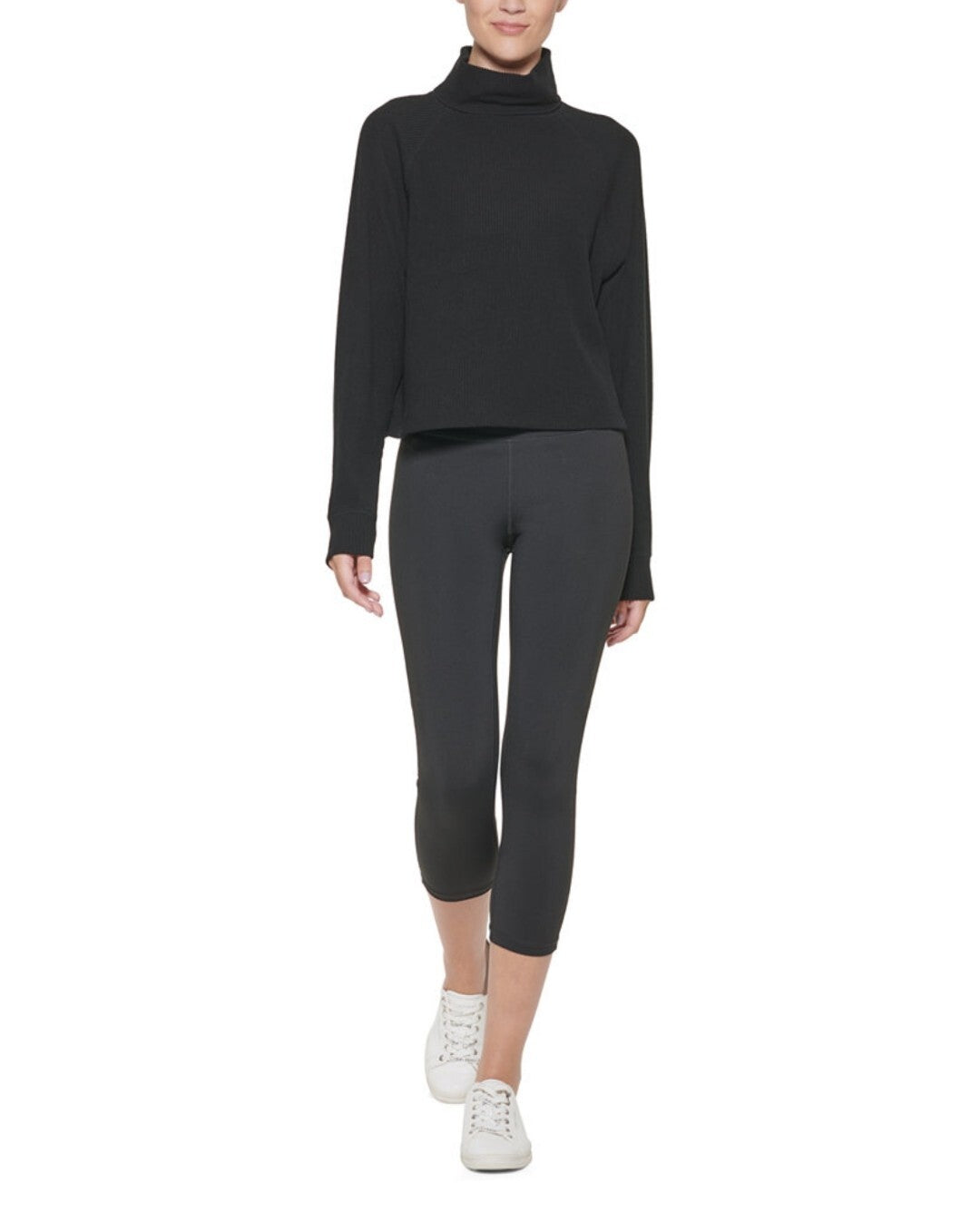Calvin Klein Women's Performance Ribbed Turtleneck Sweater Black Small, Large 