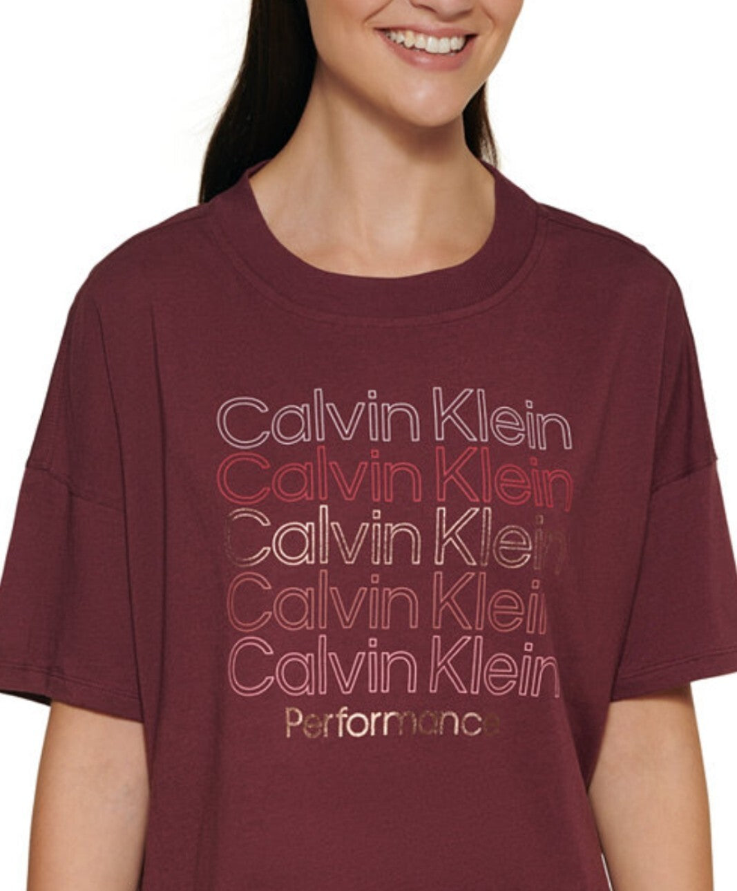 Calvin Klein Womens Performance Multi Logo Cropped T-Shirt Garnet Size Large NWT