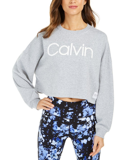 Calvin Klein Women's Performance Logo Cropped Sweatshirt Grey Heather Size M NWT