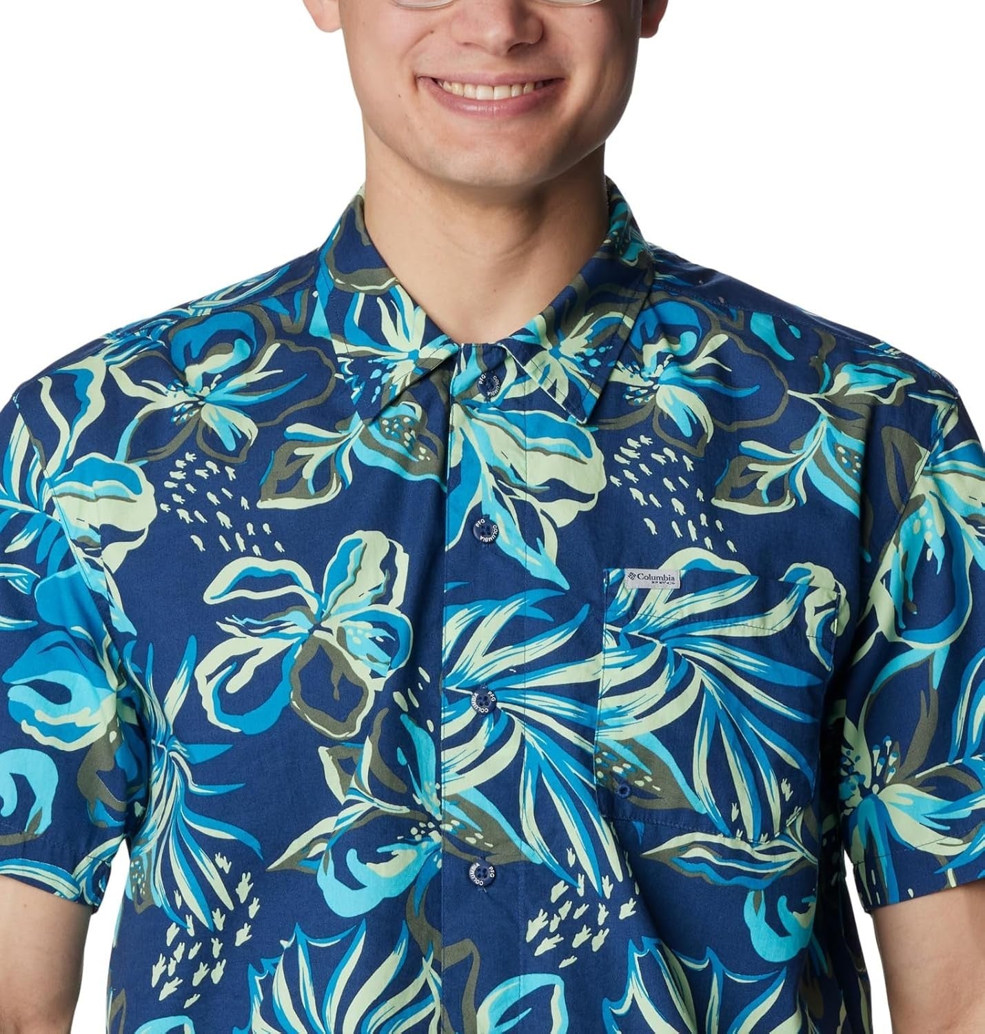 COLUMBIA Men's PFG Trollers Best Tide Camp Shirt Blue Carbon Size M $60 NWT