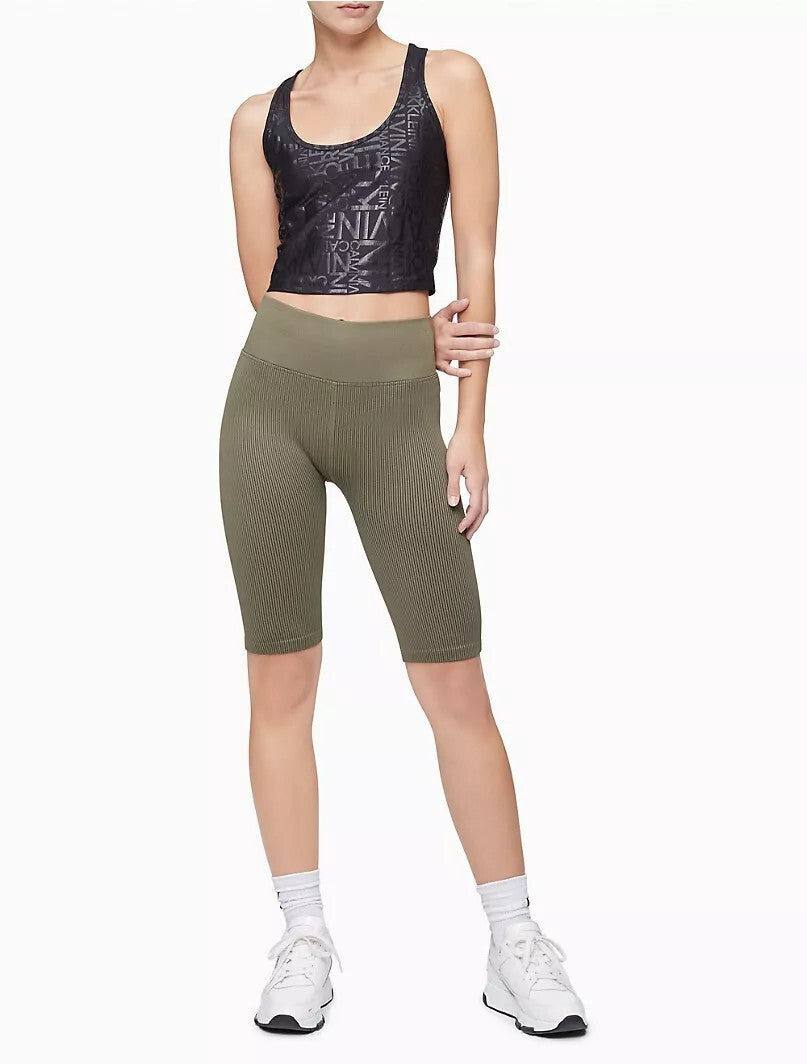 Calvin Klein Womens Performance High-Waist Bike Shorts Green Size Small New