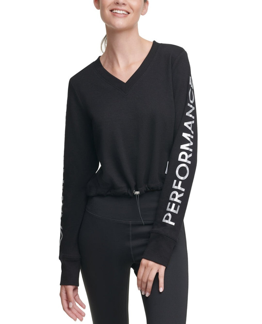 Calvin Klein Women's Performance French Terry Metallic-Logo Top Size XL Black 