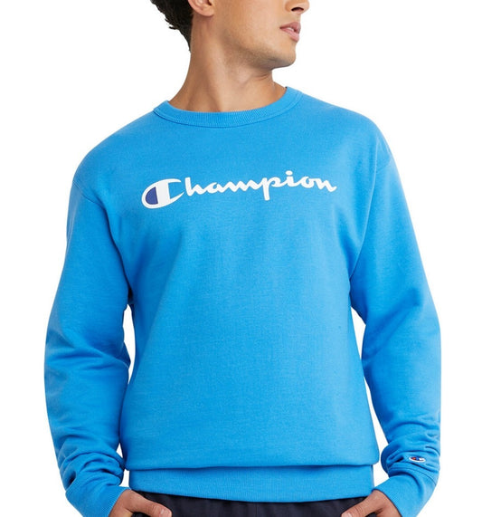 Champion Mens Powerblend Graphic Fleece Long Sleeve Pullover Sweater Large Blue