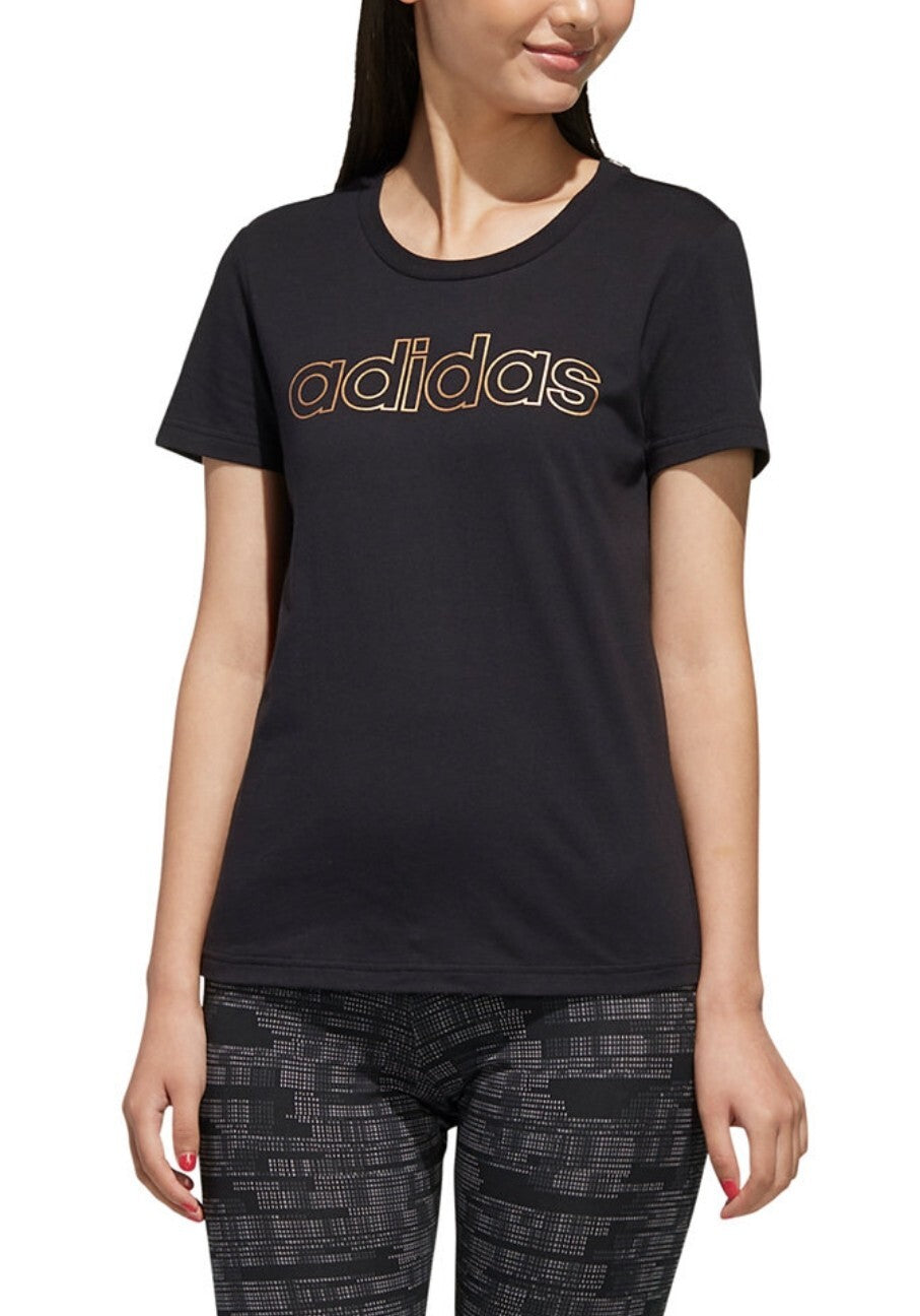 Adidas Women Essentials Branded Tee Black/Copper Metallic FL0164 X-Small New