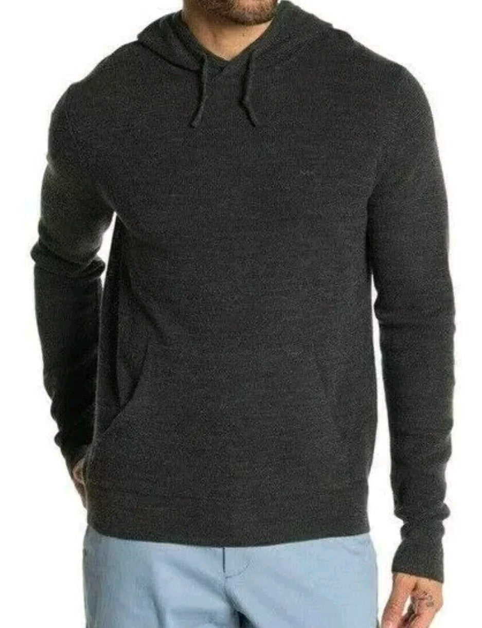 MICHAEL KORS Mens Waffle Knit Wool Blend Hooded Pullover Sweater Charcoal $178