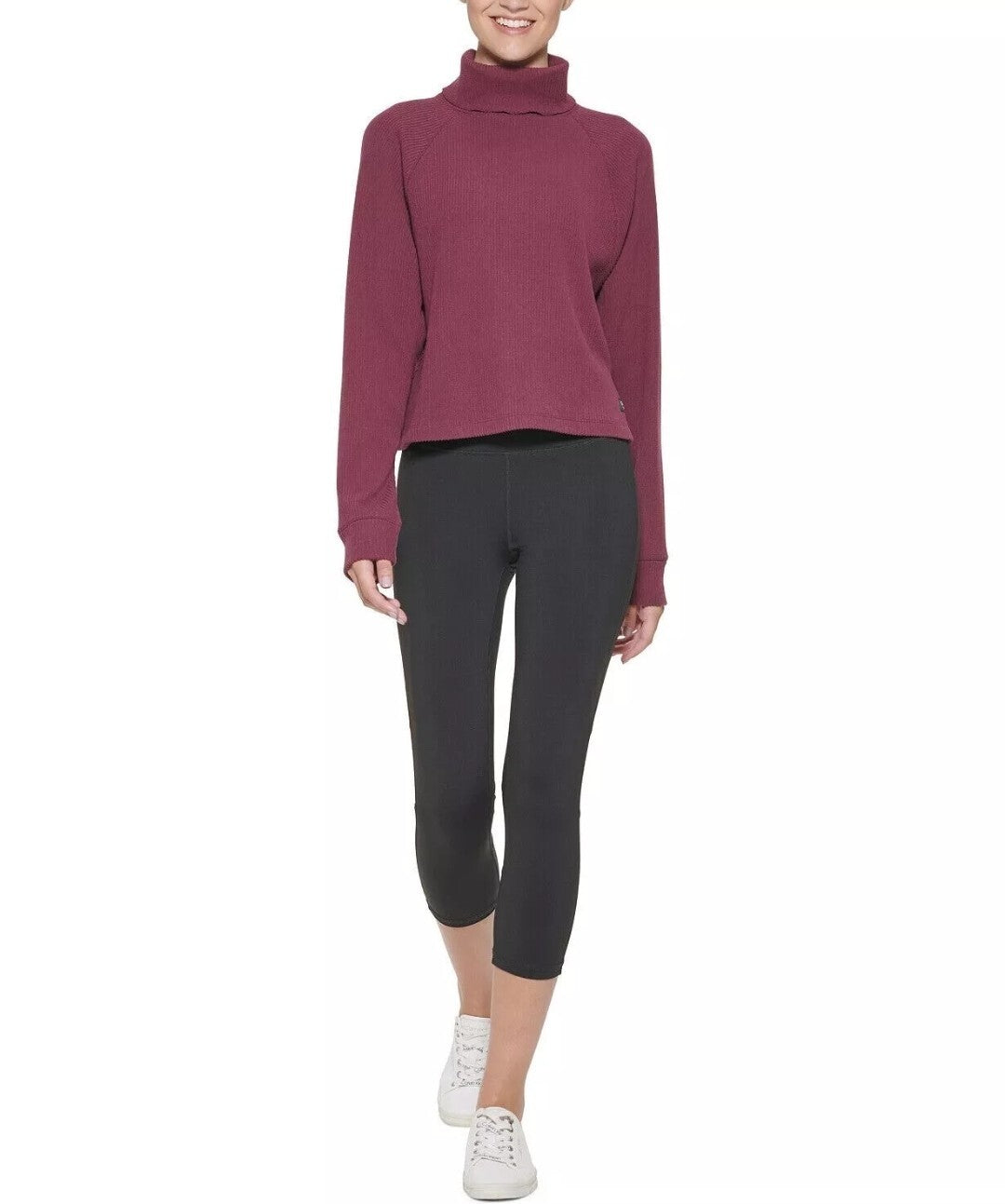 Calvin Klein Women's Performance Ribbed Long-Sleeve Turtleneck, Garnet Large NWT