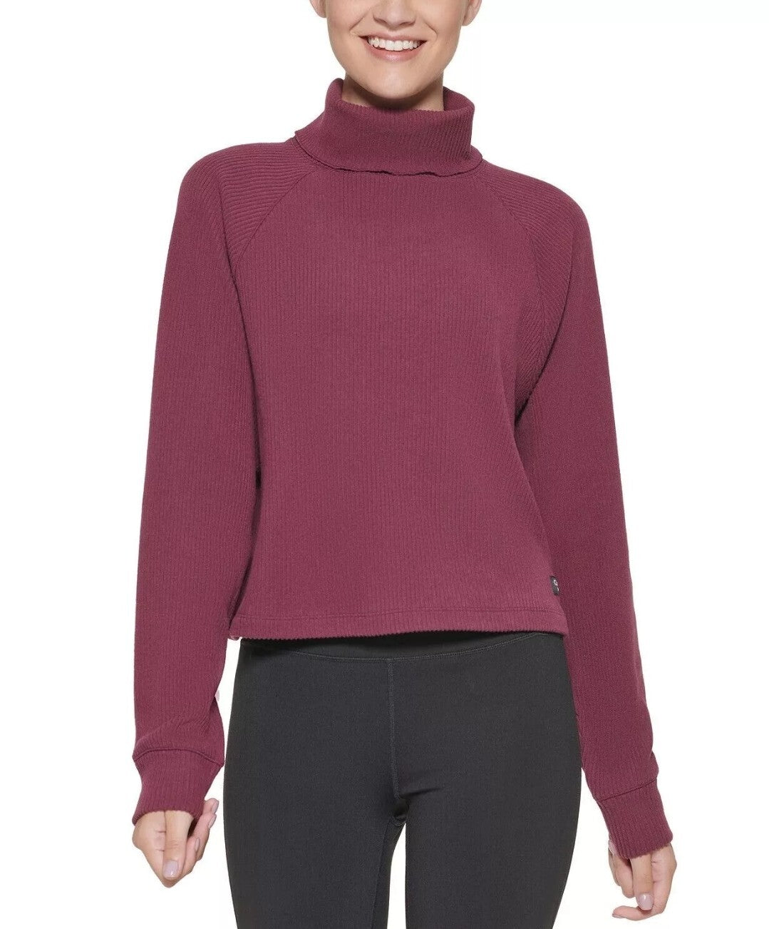 Calvin Klein Women's Performance Ribbed Long-Sleeve Turtleneck, Garnet Large NWT