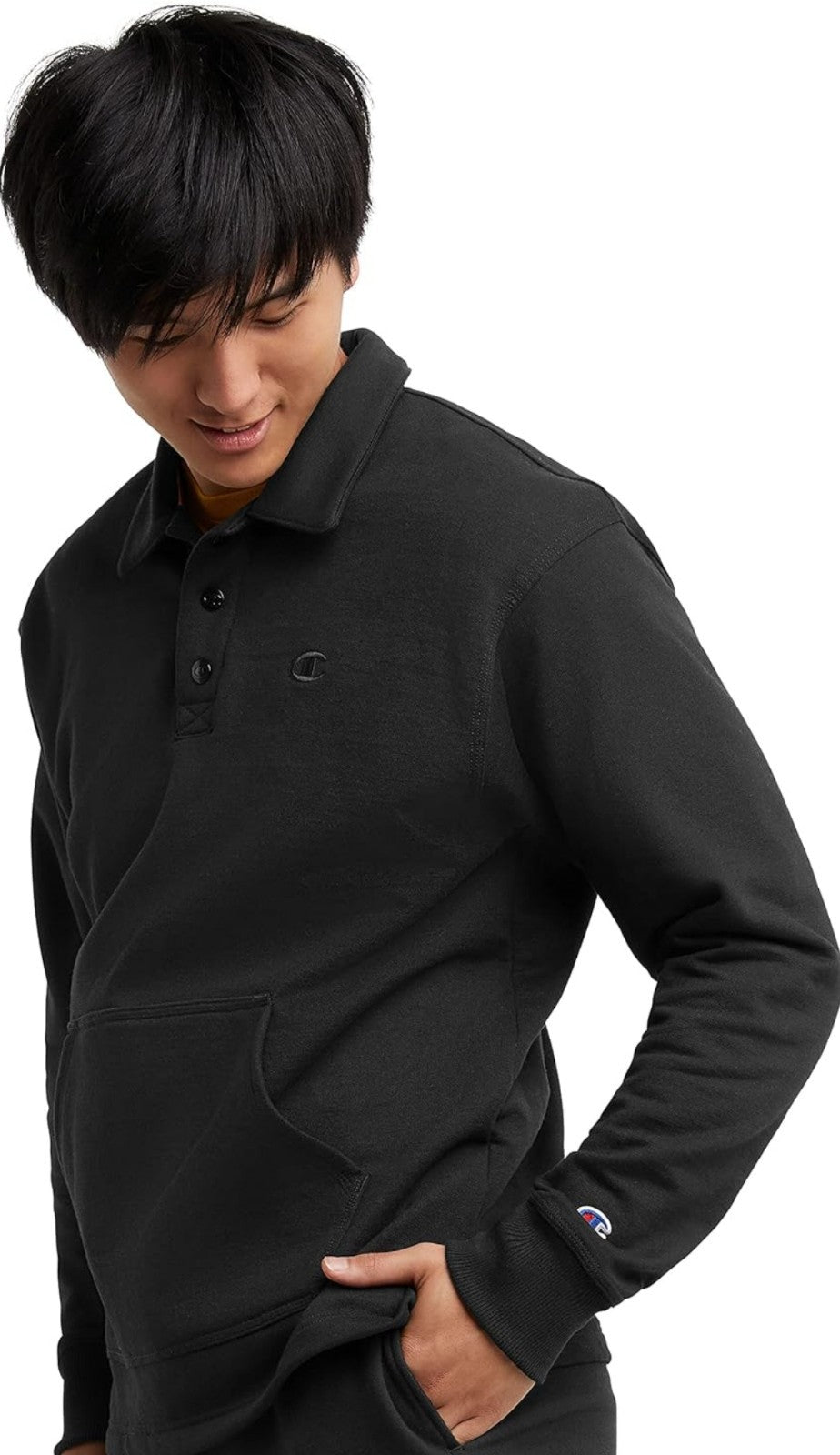 Champion Mens Powerblend Classic Fit Rugby Long Sleeves Shirt Medium Black NWT