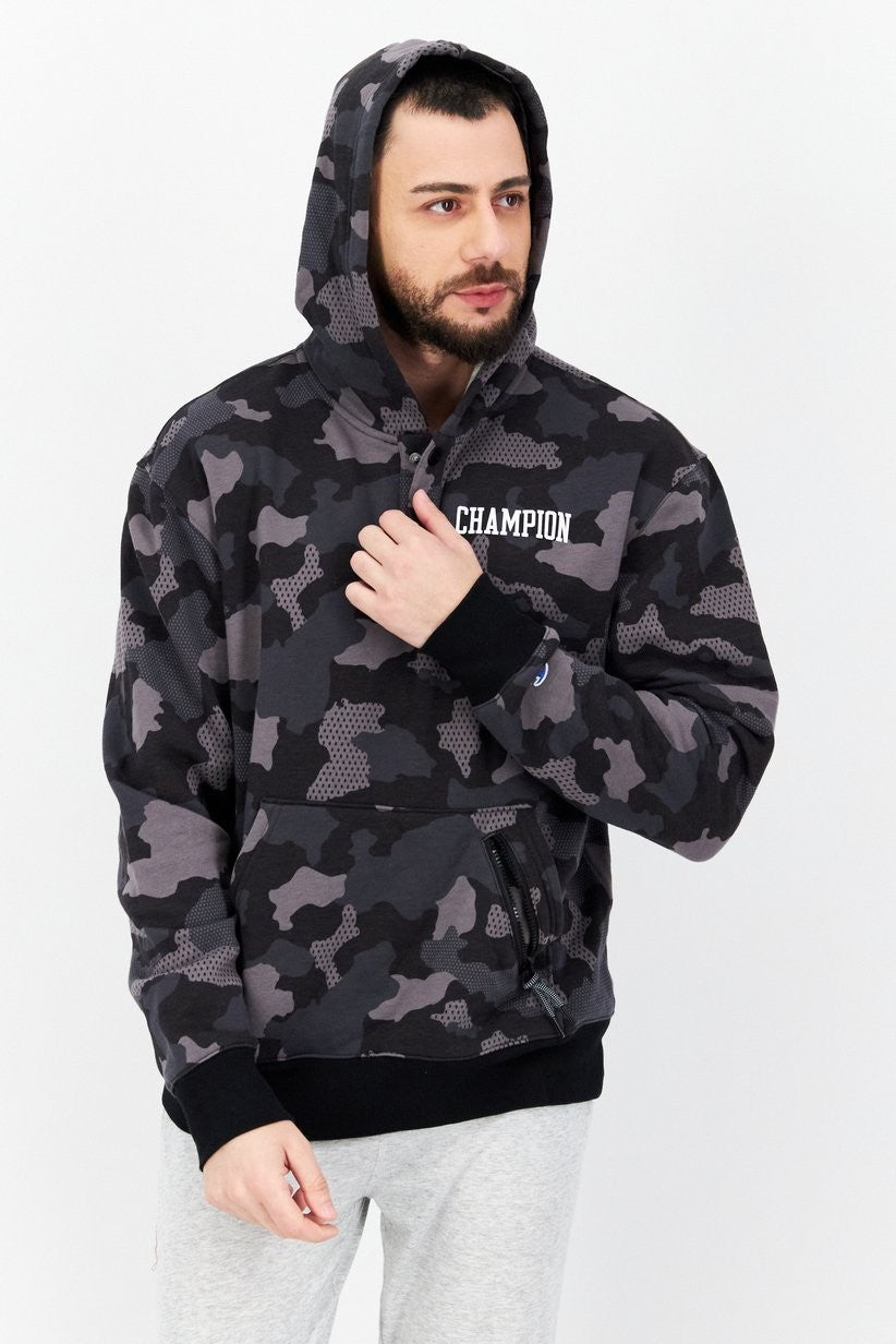 Champion Mens Urban Pursuits Standard Fit Camouflage Fleece Hoodie Mesh Gray NWT