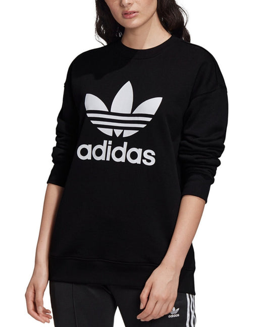 Adidas Women's originals Trefoil Crewneck Sweatshirt Black IB7431 Large NWT