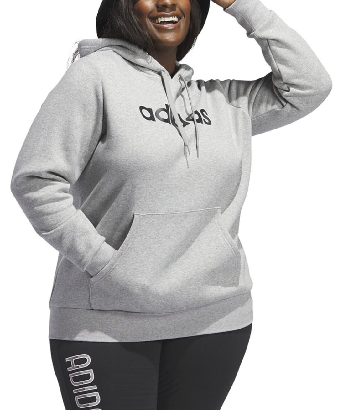 Adidas Women's Plus Size Trendy Pullover Logo Print Fleece Hoodie Grey NWT