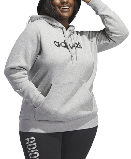 Adidas Women's Plus Size Trendy Pullover Logo Print Fleece Hoodie Grey NWT