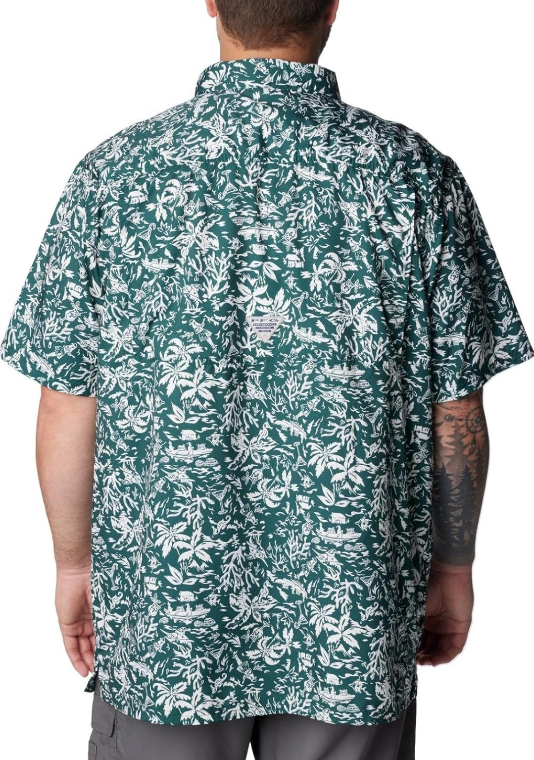 COLUMBIA Men's PFG Super Slack Tide Camp Shirt Green Print Small Omni-Wick NWT