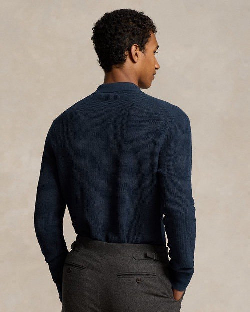 Polo Ralph Lauren Mens Linen Mesh Knit Regular Fit Polo Sweater Medium Navy NWT