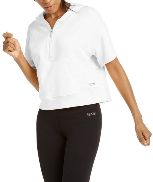 Calvin Klein Womens Quarter Zip Cropped Hoodie Color White Size XL NWT