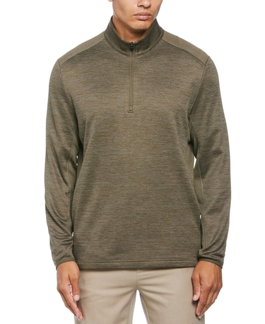 PGA TOUR Men Two Tone Space Dyed Quarter Zip Golf Pullover Top Green Heather NWT