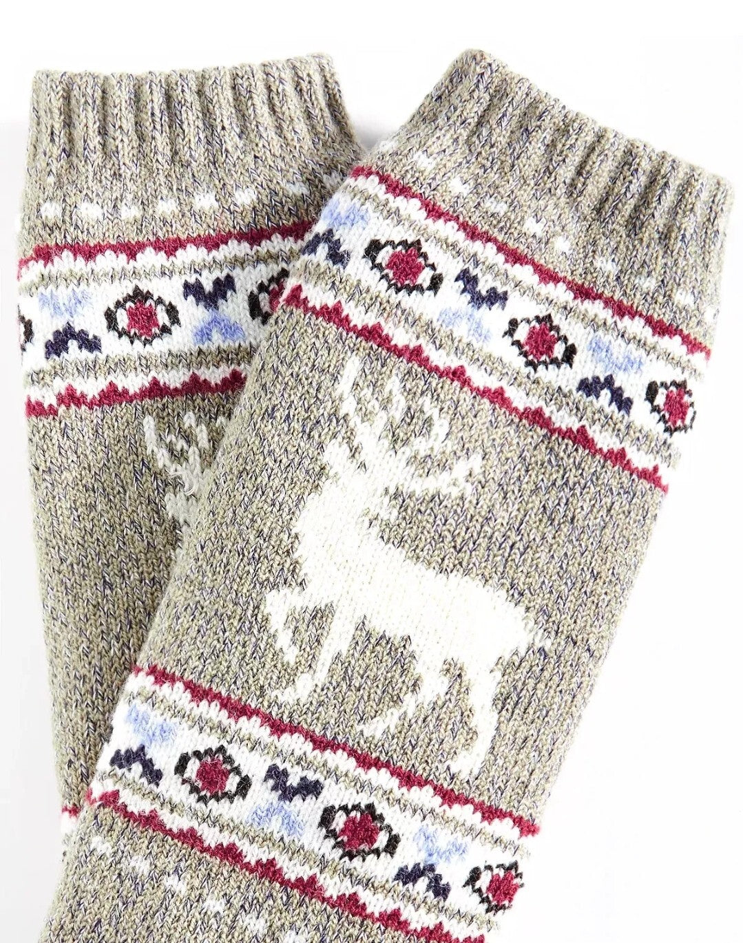 2 Pack Sun + Stone Men's Deer Striped Fleece lined Socks Beige 10-13 Reg NWT