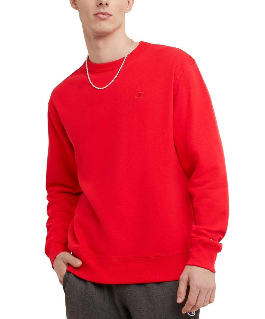 Champion Mens Powerblend Fleece C Logo Crewneck Sweatshirt Team Red Medium NWT