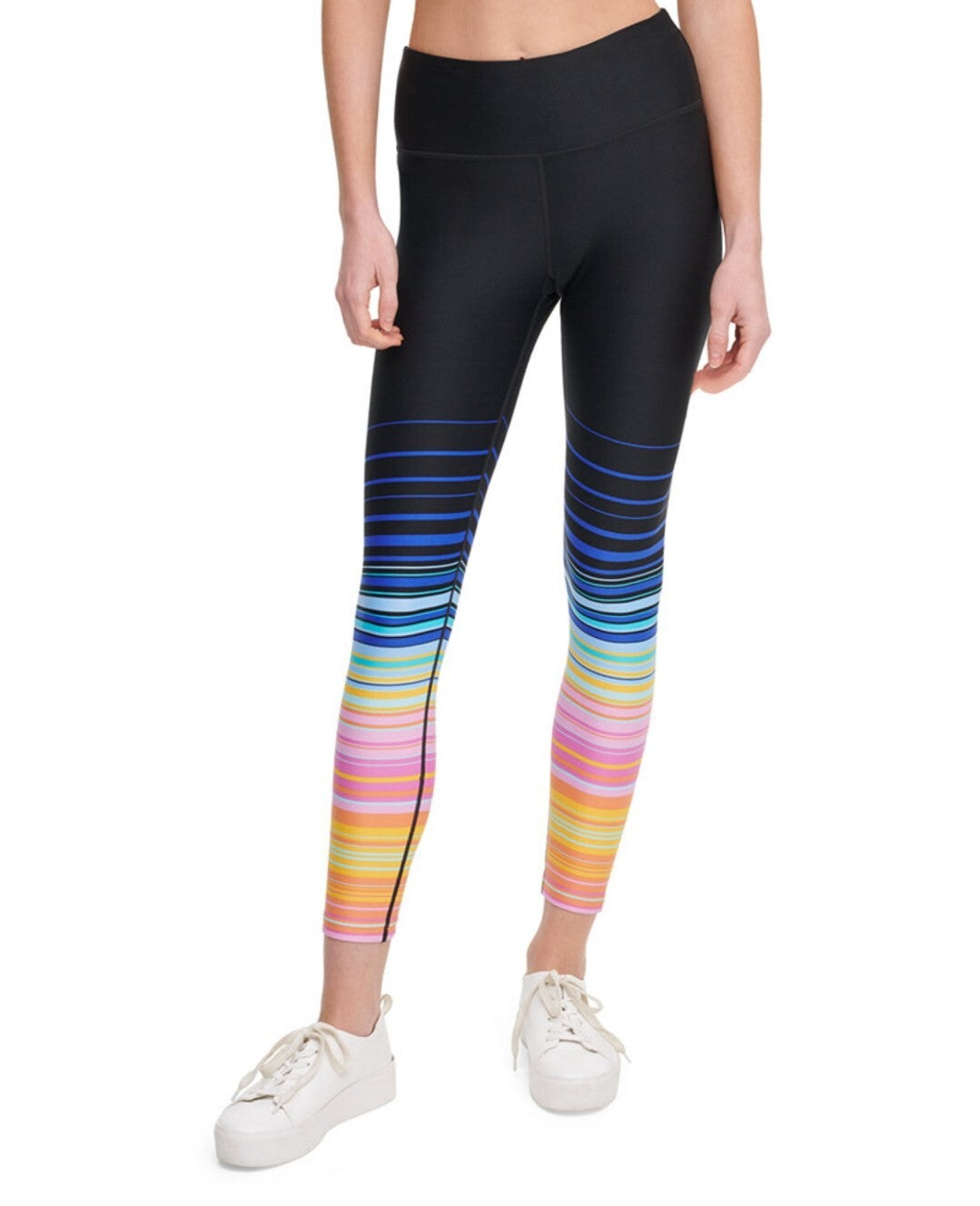 Calvin Klein Women's Printed High-waist Leggings Sunset Stripe Tangelo Combo NWT