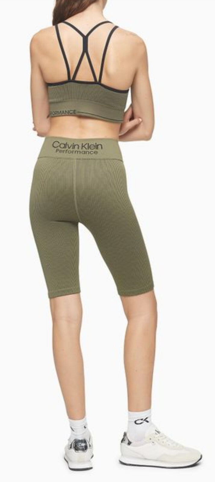 Calvin Klein Womens Performance High-Waist Bike Shorts Green Size Small New