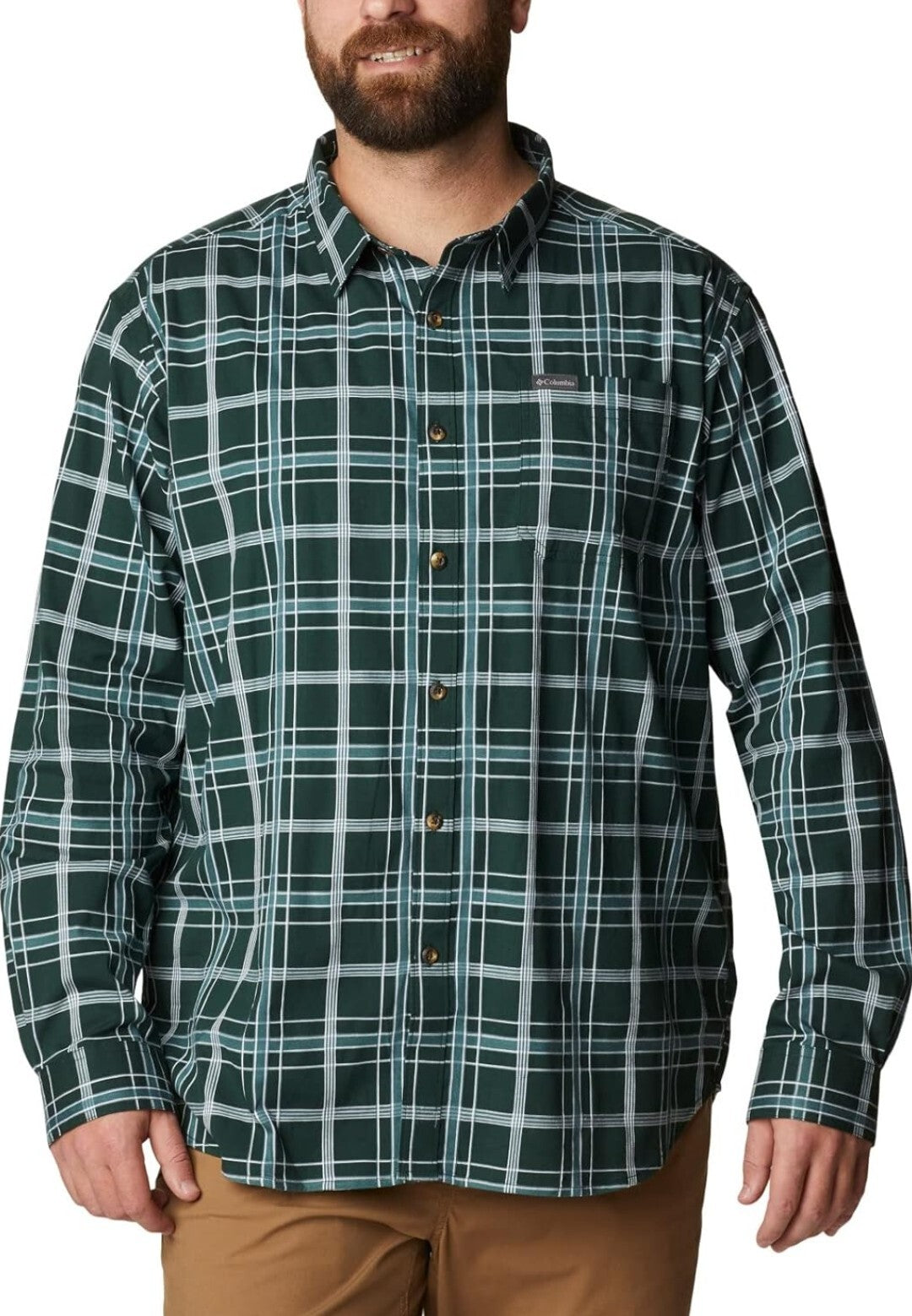 Columbia Men's Big & Tall Vapor Ridge III Plaid Button Down Shirt 2XT Green New