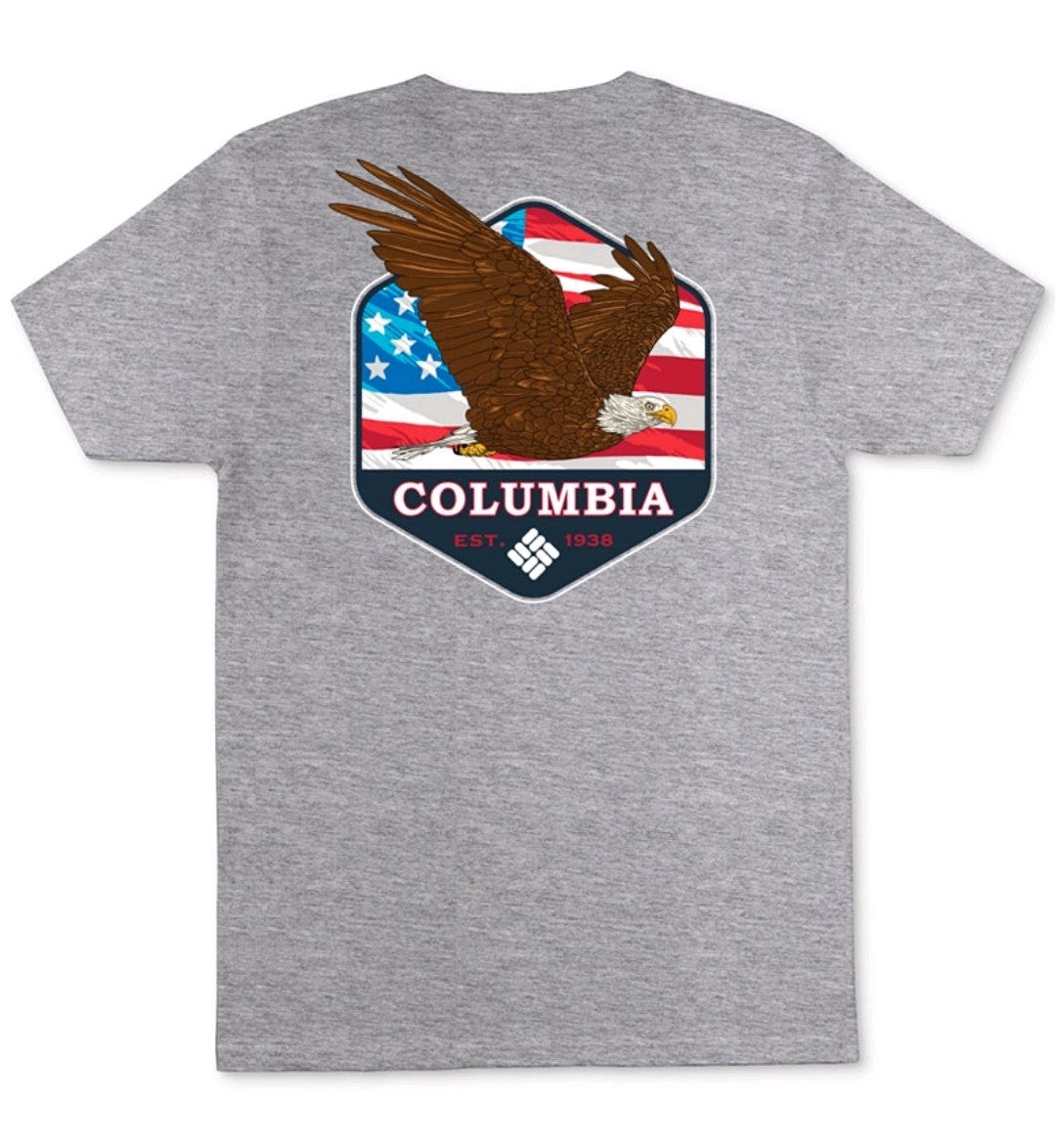 Columbia Men's Bryker Eagle Graphic Crewneck T Shirt Regular Fit Grey Heather 