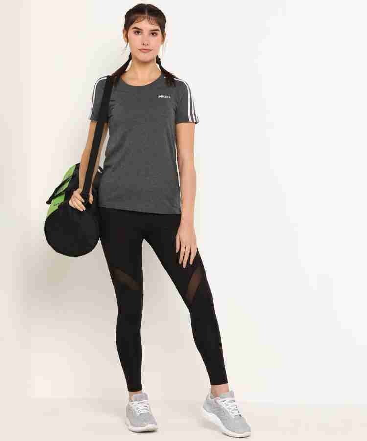 Adidas Women's Essentials 3 Strip Slim Tee, Dark Grey Heather Size XL New