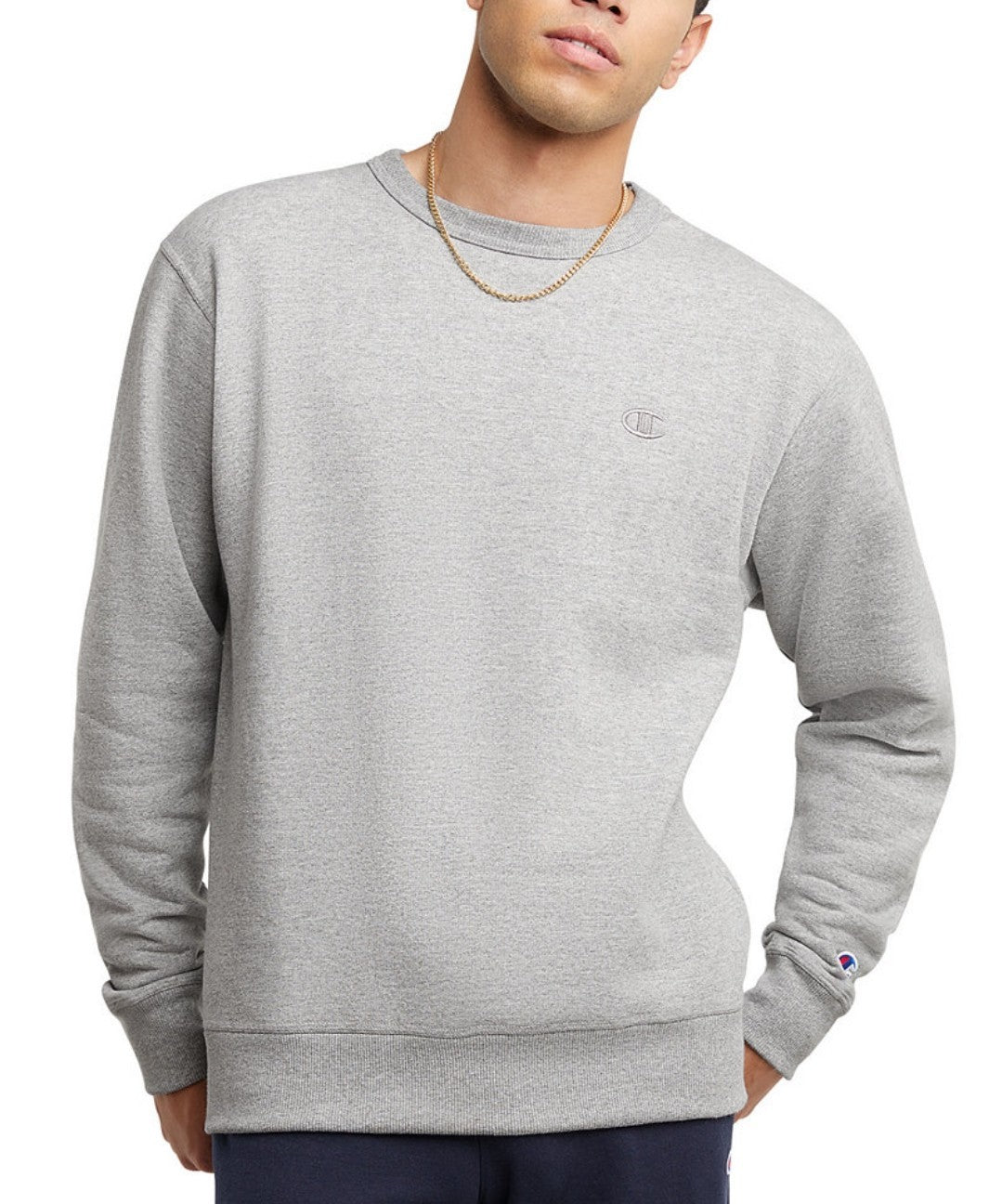 Champion Mens Powerblend Fleece C Logo Crewneck Sweatshirt Oxford Gray Medium 