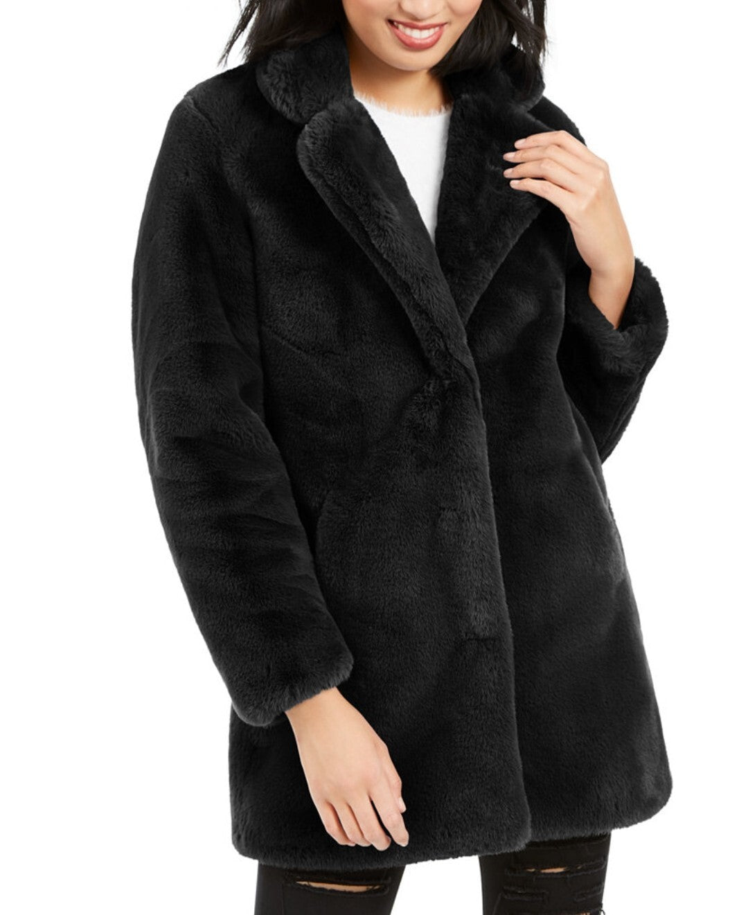 Apparis Women's Eloise Faux-Fur Notch Collared Teddy Coat Medium, Black, NWT