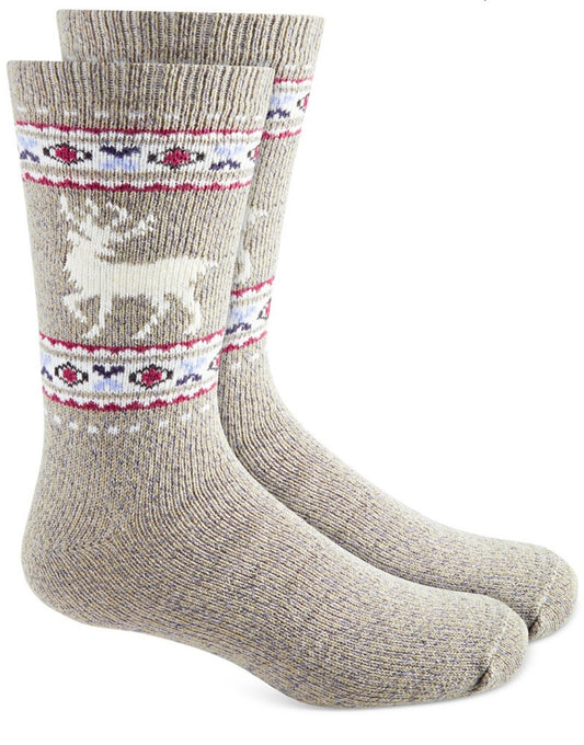 2 Pack Sun + Stone Men's Deer Striped Fleece lined Socks Beige 10-13 Reg NWT
