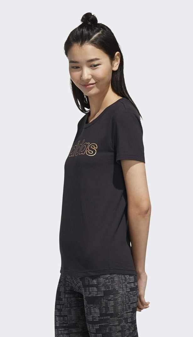 Adidas Women Essentials Branded Tee Black/Copper Metallic FL0164 X-Small New